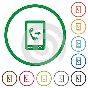 Outgoing mobile call flat icons with outlines