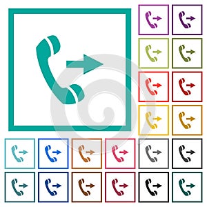 Outgoing phone call flat color icons with quadrant frames