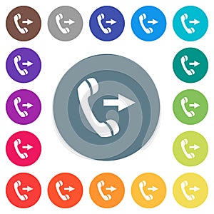 Outgoing phone call flat white icons on round color backgrounds