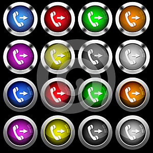Outgoing phone call white icons in round glossy buttons on black background