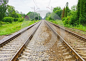 Outgoing train rails, in Jurmala, Latvia 2017year