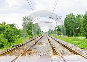 Outgoing train rails, in Jurmala, Latvia 2017year