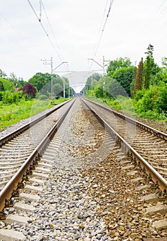 Outgoing train rails, in Jurmala, Latvia 2017year