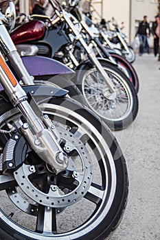 The outgoing wheels of motorcycles