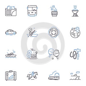 Outing line icons collection. Adventure, Exploration, Excursion, Fieldtrip, Getaway, Journey, Outbound vector and linear photo