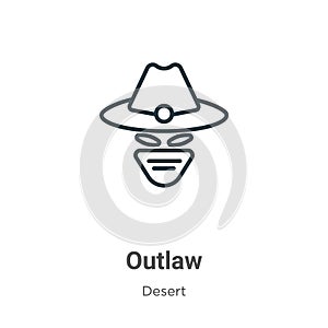 Outlaw outline vector icon. Thin line black outlaw icon, flat vector simple element illustration from editable desert concept