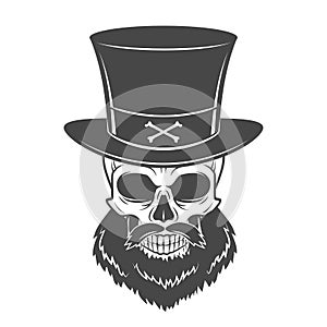 Outlaw skull with beard and high hat portrait