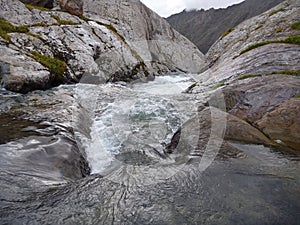 Outlet of the Alla Kol lake in Kyrgyzstan