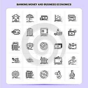 OutLine 25 Banking Money And Business Economics Icon set. Vector Line Style Design Black Icons Set. Linear pictogram pack. Web and