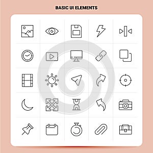 OutLine 25 Basic Ui Elements Icon set. Vector Line Style Design Black Icons Set. Linear pictogram pack. Web and Mobile Business