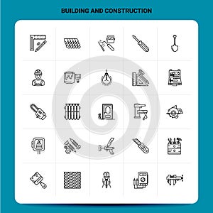 OutLine 25 Building and Construction Icon set. Vector Line Style Design Black Icons Set. Linear pictogram pack. Web and Mobile