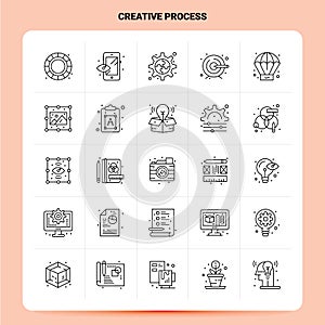 OutLine 25 Creative Process Icon set. Vector Line Style Design Black Icons Set. Linear pictogram pack. Web and Mobile Business
