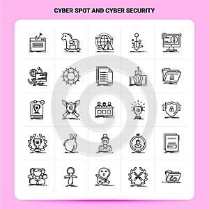 OutLine 25 Cyber Spot And Cyber Security Icon set. Vector Line Style Design Black Icons Set. Linear pictogram pack. Web and Mobile