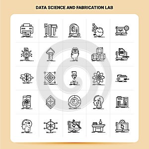 OutLine 25 Data Science And Fabrication Lab Icon set. Vector Line Style Design Black Icons Set. Linear pictogram pack. Web and