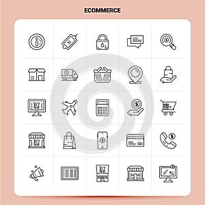 OutLine 25 Ecommerce Icon set. Vector Line Style Design Black Icons Set. Linear pictogram pack. Web and Mobile Business ideas