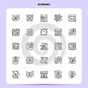 OutLine 25 Economy Icon set. Vector Line Style Design Black Icons Set. Linear pictogram pack. Web and Mobile Business ideas design