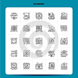 OutLine 25 Economy Icon set. Vector Line Style Design Black Icons Set. Linear pictogram pack. Web and Mobile Business ideas design