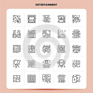 OutLine 25 Entertainment Icon set. Vector Line Style Design Black Icons Set. Linear pictogram pack. Web and Mobile Business ideas