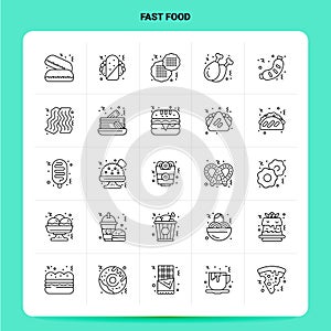 OutLine 25 Fast Food Icon set. Vector Line Style Design Black Icons Set. Linear pictogram pack. Web and Mobile Business ideas