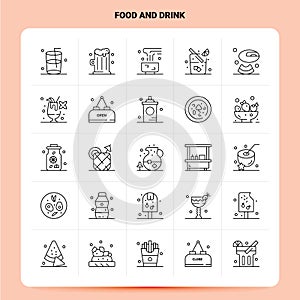 OutLine 25 Food And Drink Icon set. Vector Line Style Design Black Icons Set. Linear pictogram pack. Web and Mobile Business ideas