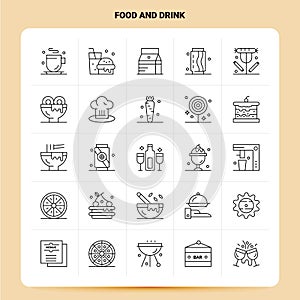 OutLine 25 Food And Drink Icon set. Vector Line Style Design Black Icons Set. Linear pictogram pack. Web and Mobile Business ideas