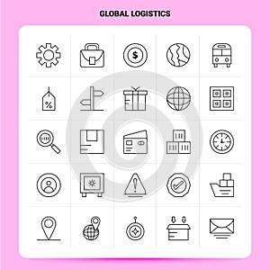OutLine 25 Global Logistics Icon set. Vector Line Style Design Black Icons Set. Linear pictogram pack. Web and Mobile Business