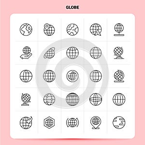 OutLine 25 Globe Icon set. Vector Line Style Design Black Icons Set. Linear pictogram pack. Web and Mobile Business ideas design