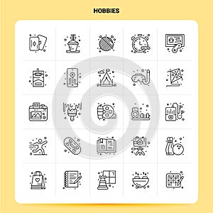 OutLine 25 Hobbies Icon set. Vector Line Style Design Black Icons Set. Linear pictogram pack. Web and Mobile Business ideas design