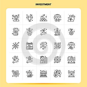 OutLine 25 Investment Icon set. Vector Line Style Design Black Icons Set. Linear pictogram pack. Web and Mobile Business ideas