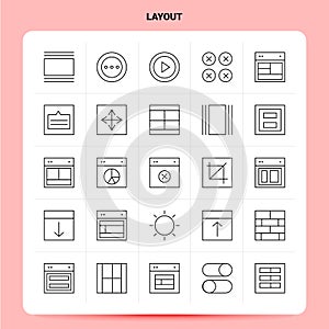 OutLine 25 Layout Icon set. Vector Line Style Design Black Icons Set. Linear pictogram pack. Web and Mobile Business ideas design