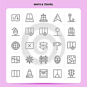 OutLine 25 Maps & Travel Icon set. Vector Line Style Design Black Icons Set. Linear pictogram pack. Web and Mobile Business ideas
