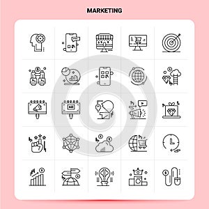 OutLine 25 Marketing Icon set. Vector Line Style Design Black Icons Set. Linear pictogram pack. Web and Mobile Business ideas