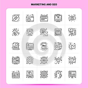 OutLine 25 Marketing And Seo Icon set. Vector Line Style Design Black Icons Set. Linear pictogram pack. Web and Mobile Business