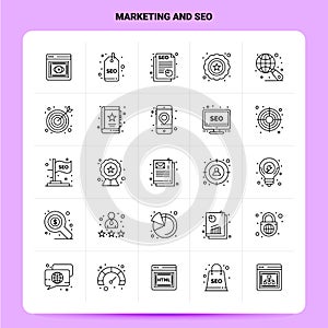 OutLine 25 Marketing And Seo Icon set. Vector Line Style Design Black Icons Set. Linear pictogram pack. Web and Mobile Business