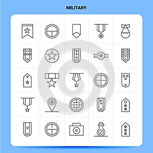 OutLine 25 Military Icon set. Vector Line Style Design Black Icons Set. Linear pictogram pack. Web and Mobile Business ideas