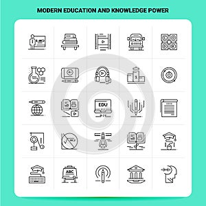 OutLine 25 Modern Education And Knowledge Power Icon set. Vector Line Style Design Black Icons Set. Linear pictogram pack. Web and