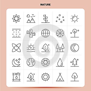 OutLine 25 Nature Icon set. Vector Line Style Design Black Icons Set. Linear pictogram pack. Web and Mobile Business ideas design