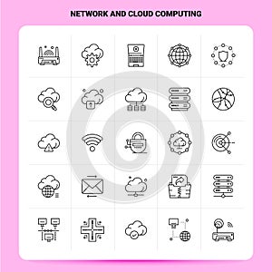 OutLine 25 Network And Cloud Computing Icon set. Vector Line Style Design Black Icons Set. Linear pictogram pack. Web and Mobile