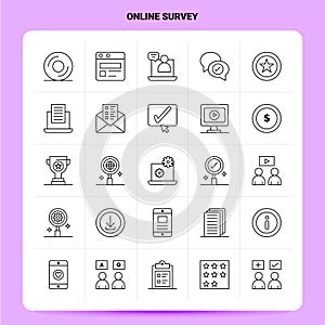 OutLine 25 Online Survey Icon set. Vector Line Style Design Black Icons Set. Linear pictogram pack. Web and Mobile Business ideas