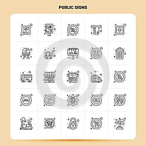 OutLine 25 Public Signs Icon set. Vector Line Style Design Black Icons Set. Linear pictogram pack. Web and Mobile Business ideas