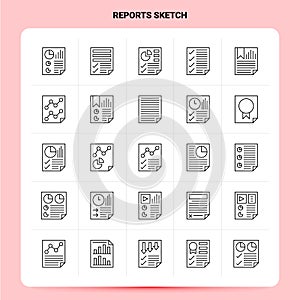 OutLine 25 Reports Sketch Icon set. Vector Line Style Design Black Icons Set. Linear pictogram pack. Web and Mobile Business ideas