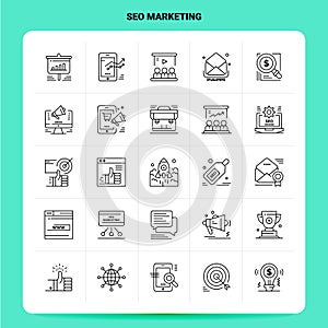 OutLine 25 Seo Marketing Icon set. Vector Line Style Design Black Icons Set. Linear pictogram pack. Web and Mobile Business ideas