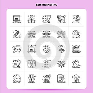 OutLine 25 Seo Marketing Icon set. Vector Line Style Design Black Icons Set. Linear pictogram pack. Web and Mobile Business ideas