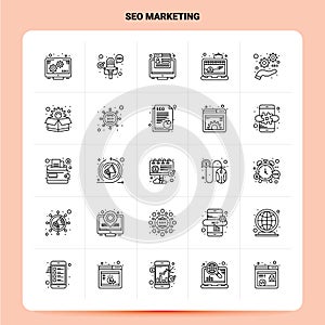 OutLine 25 Seo Marketing Icon set. Vector Line Style Design Black Icons Set. Linear pictogram pack. Web and Mobile Business ideas