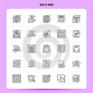 OutLine 25 Seo & Web Icon set. Vector Line Style Design Black Icons Set. Linear pictogram pack. Web and Mobile Business ideas