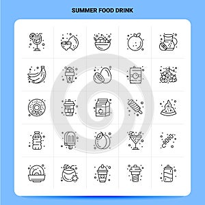 OutLine 25 Summer Food Drink Icon set. Vector Line Style Design Black Icons Set. Linear pictogram pack. Web and Mobile Business
