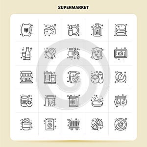 OutLine 25 Supermarket Icon set. Vector Line Style Design Black Icons Set. Linear pictogram pack. Web and Mobile Business ideas