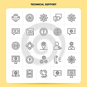 OutLine 25 Technical Support Icon set. Vector Line Style Design Black Icons Set. Linear pictogram pack. Web and Mobile Business