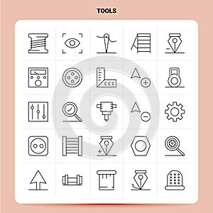 OutLine 25 Tools Icon set. Vector Line Style Design Black Icons Set. Linear pictogram pack. Web and Mobile Business ideas design