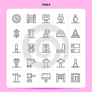 OutLine 25 Tools Icon set. Vector Line Style Design Black Icons Set. Linear pictogram pack. Web and Mobile Business ideas design